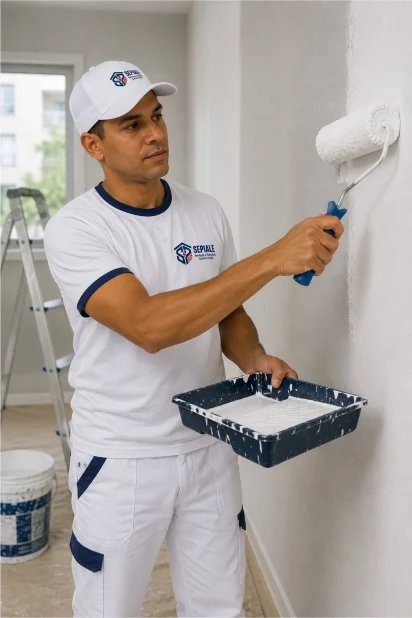 Profissional realizando pintura interna